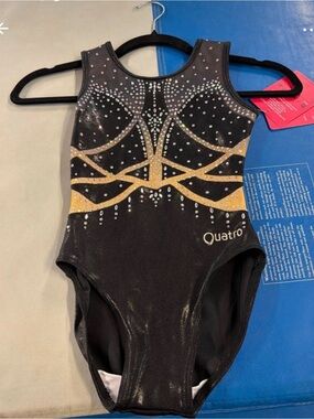 Girls' Black and Gold Sparkle Gymnastics Leotard